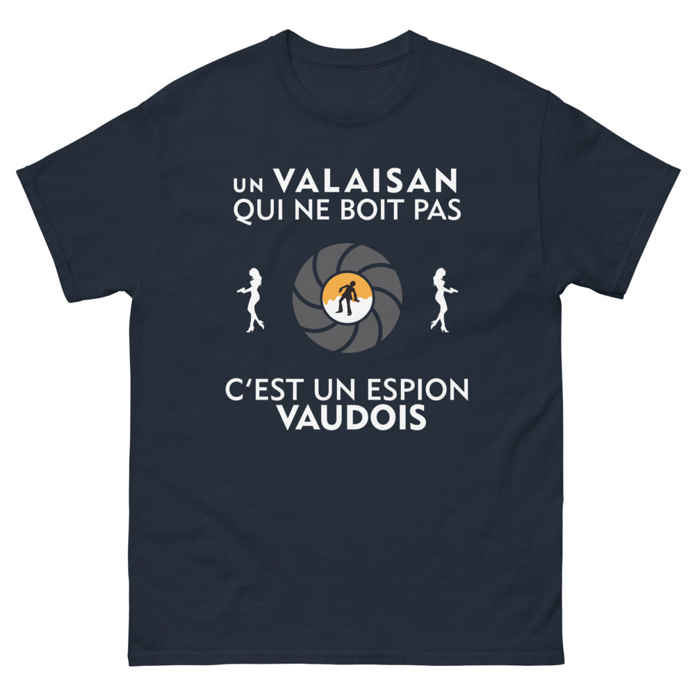 T-shirt Valaisan marine - Un Valaisan qui ne boit pas c'est un espion vaudois