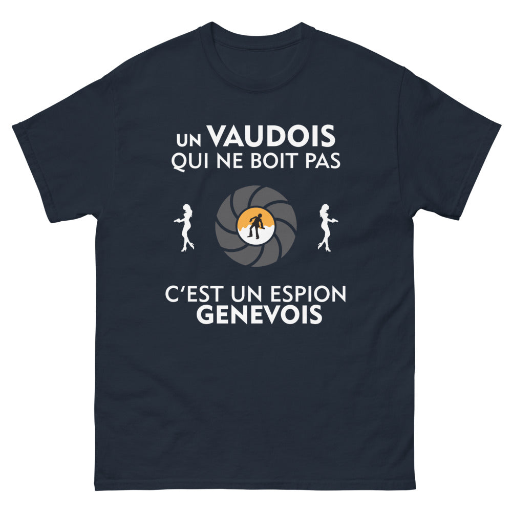 T-shirt Vaudois noir dos - Un Vaudois qui ne boit pas, c'est un espion genevois