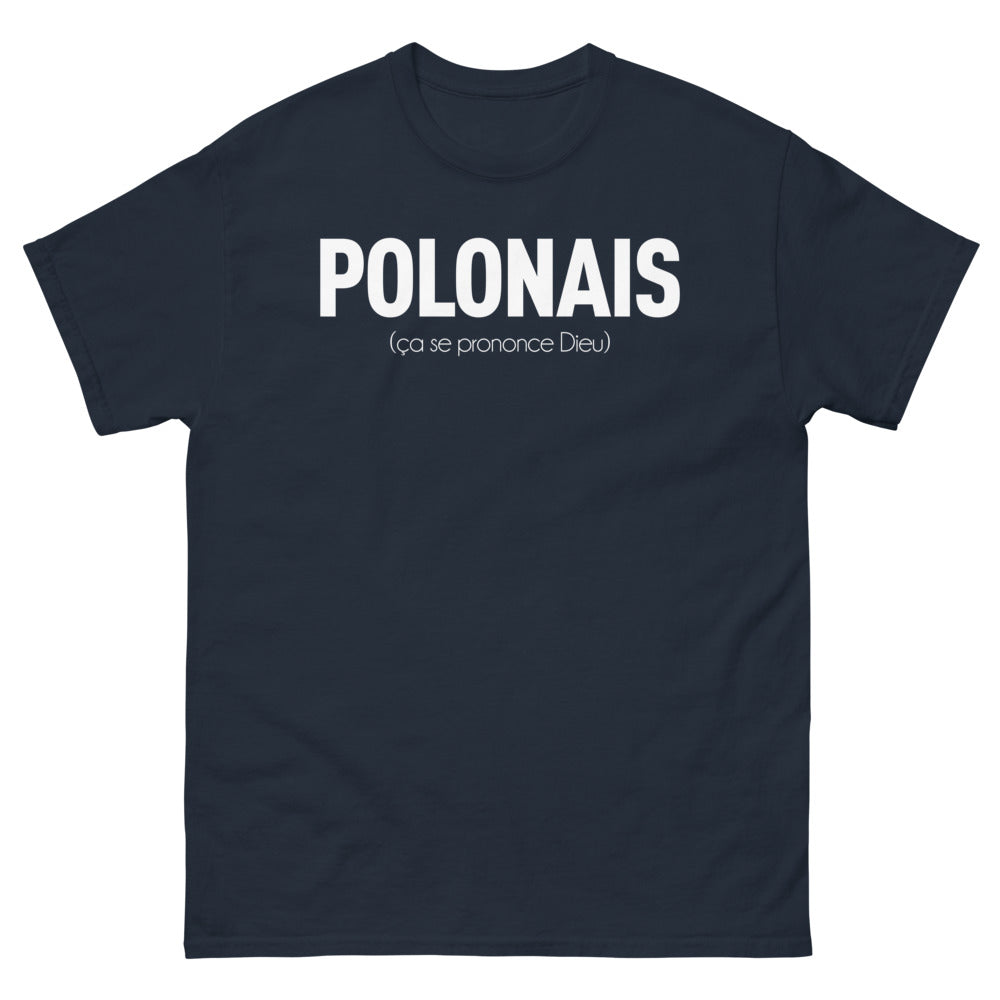 T-shirt Pologne marine - Le Polonais, ça se prononce Dieu