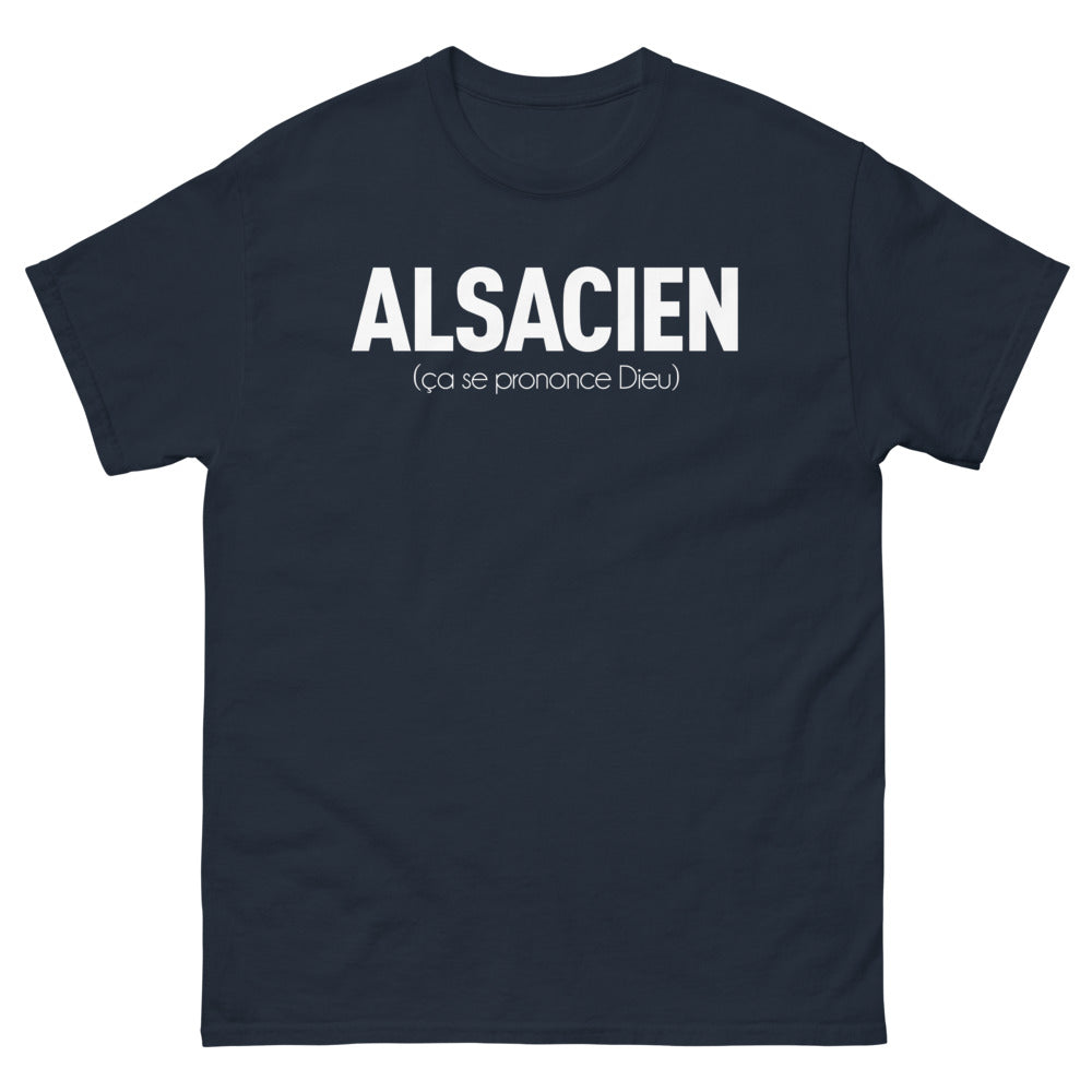 T-shirt Alsacien marine - Ça se prononce Dieu avec humour