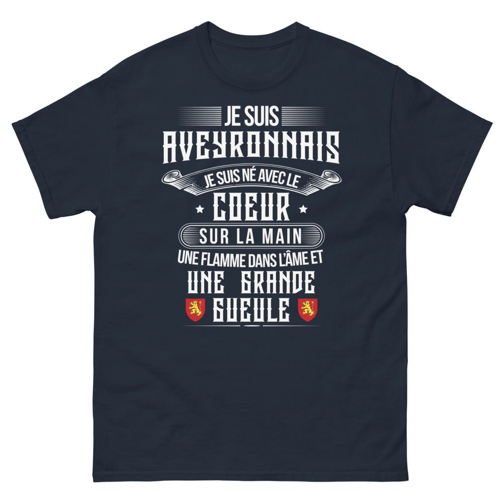 T-shirt Aveyronnais bleu marine - Je suis né avec le cœur sur la main