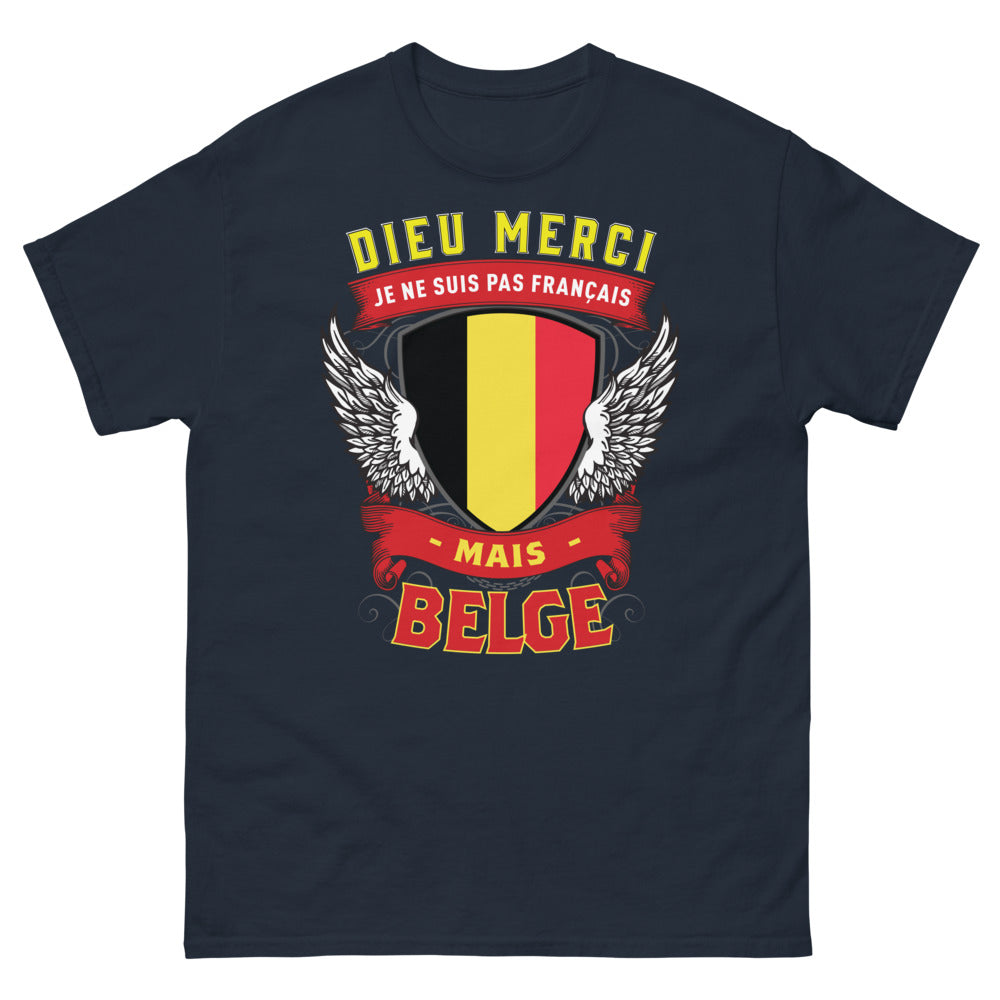 T-shirt Belgique marine - Dieu Merci Je Ne Suis Pas Français Mais Belge