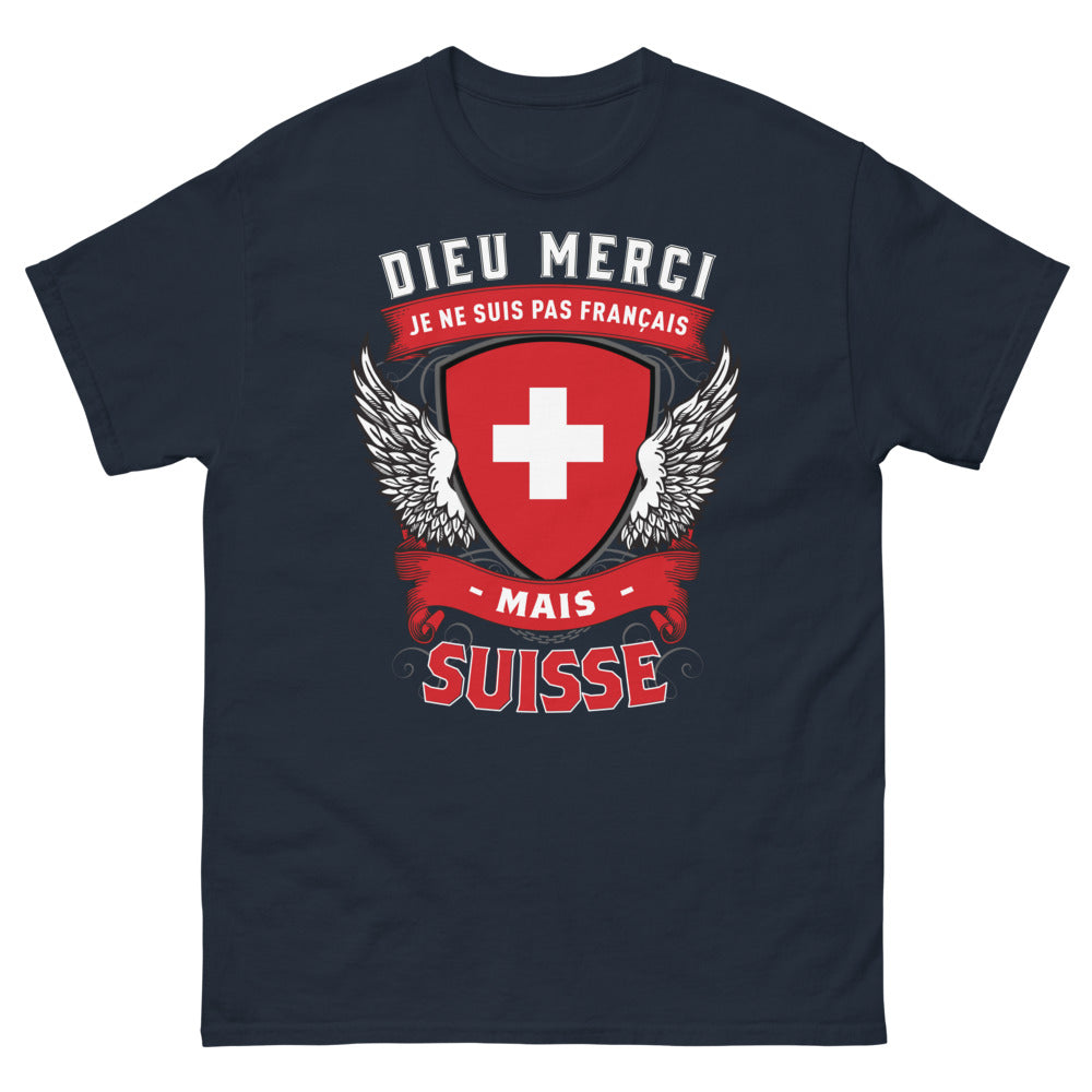T-shirt Suisse marine - Dieu merci je ne suis pas Français