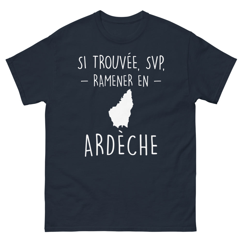 T-shirt Ardèche marine - Si trouvée, SVP ramener en Ardèche
