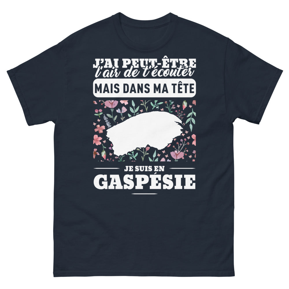 T-shirt Gaspésie marine - J'ai peut-être l'air de t'écouter