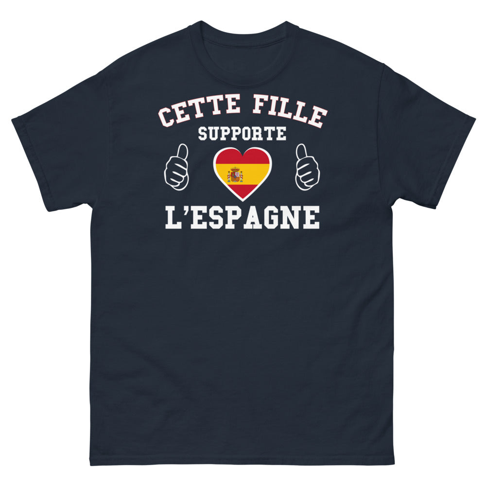 T-shirt Espagne marine - Fille qui supporte l'Espagne