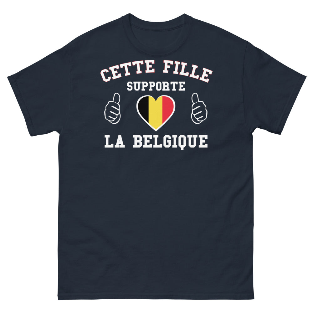 T-shirt Belgique marine - Fille qui supporte la Belgique