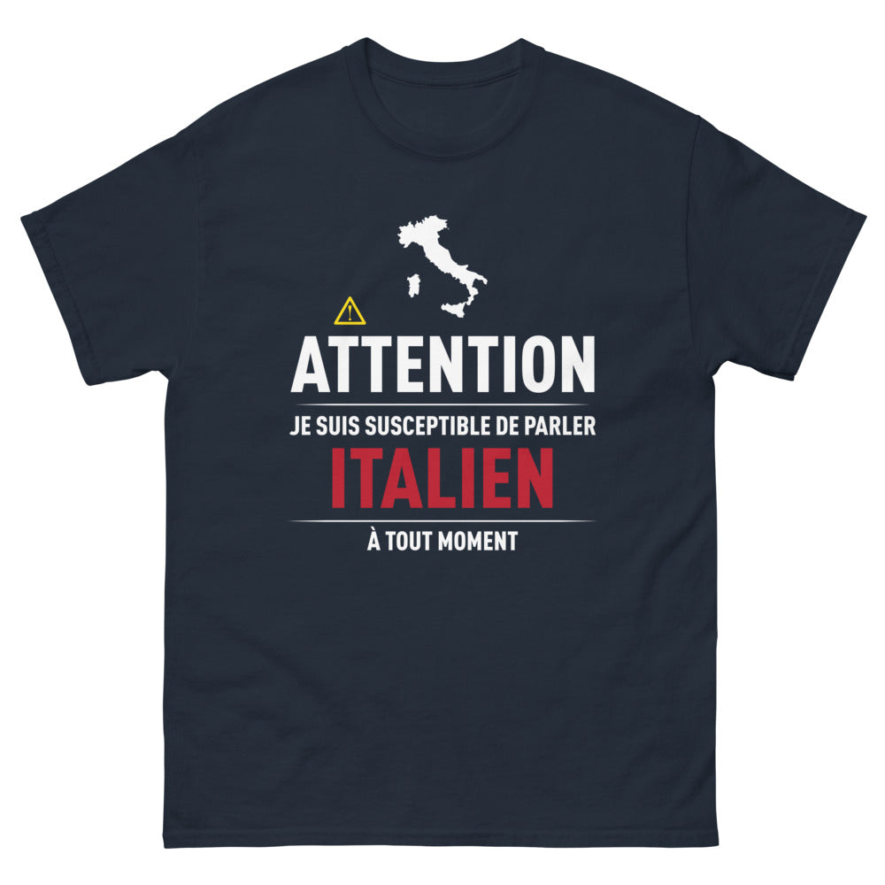 T-shirt Italie marine - Attention, je suis susceptible de parler italien