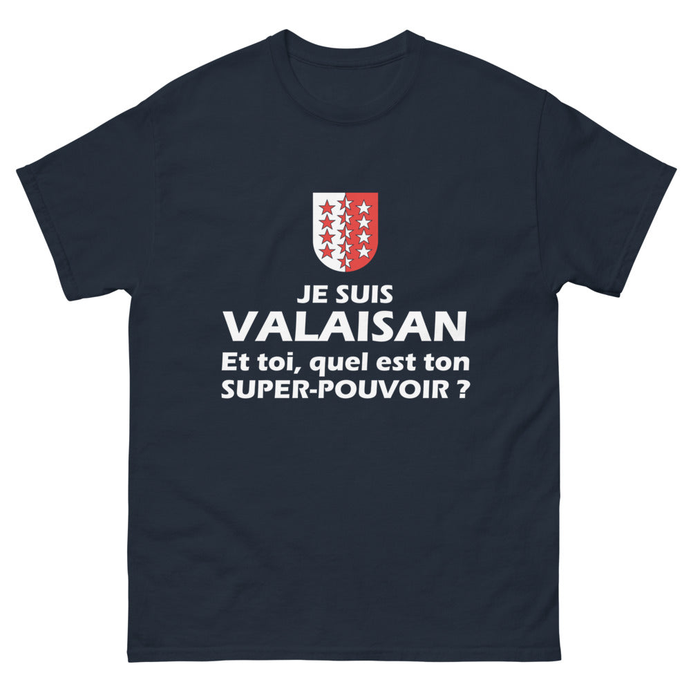 T-shirt Valais marine - Je suis Valaisan et toi, quel est ton super pouvoir ?
