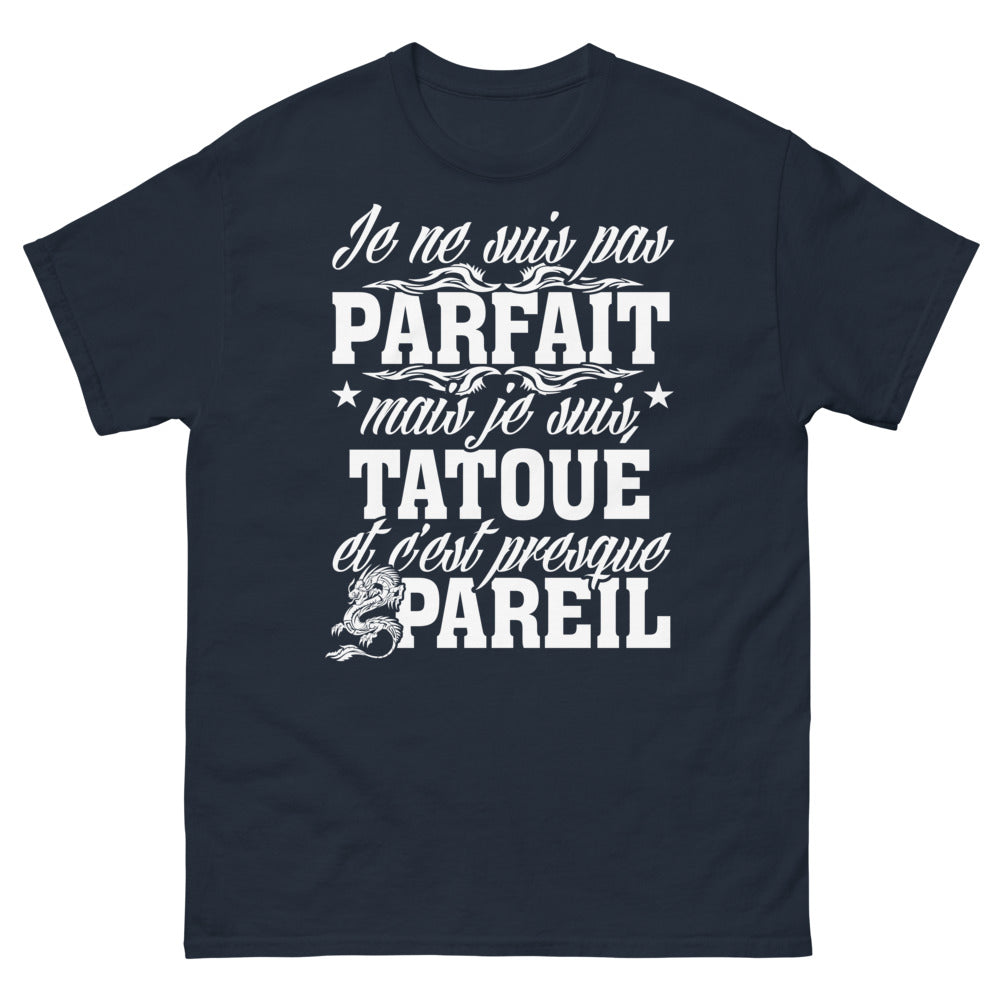 T-shirt Tatoué marine - Je ne suis pas parfait, mais tatoué