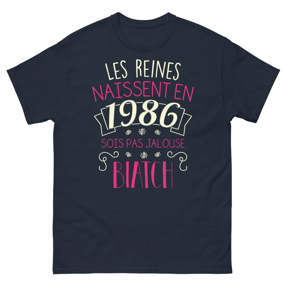 T-shirt 1986 noir dos - Les reines naissent en 1986