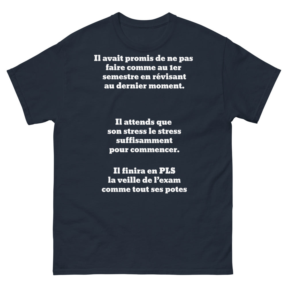 T-shirt Stress du Dernier Moment marine - Procrastination humoristique