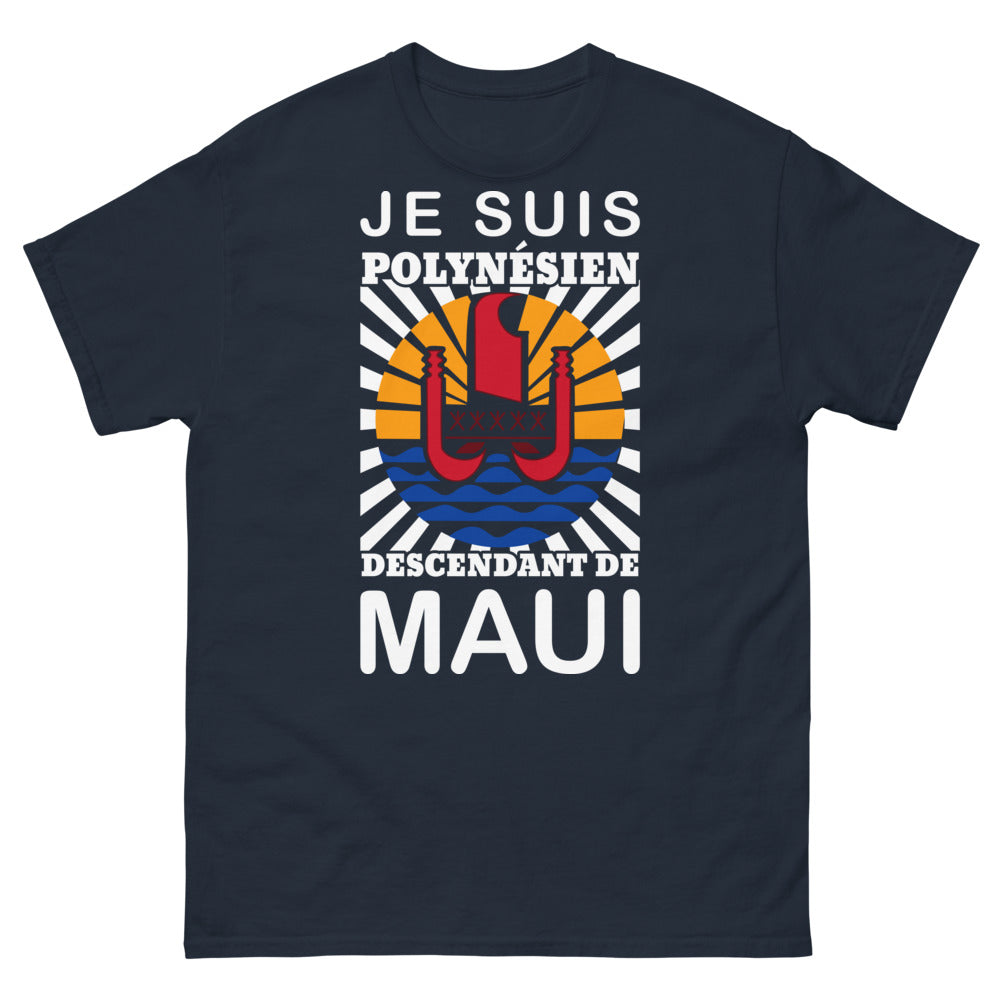 T-shirt Polynésie marine - Je suis un descendant de Maui