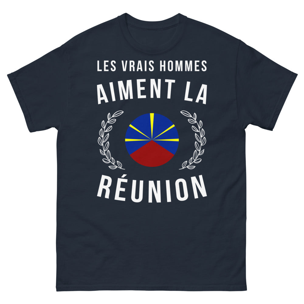 T-shirt Réunion marine - Les vrais hommes aiment La Réunion