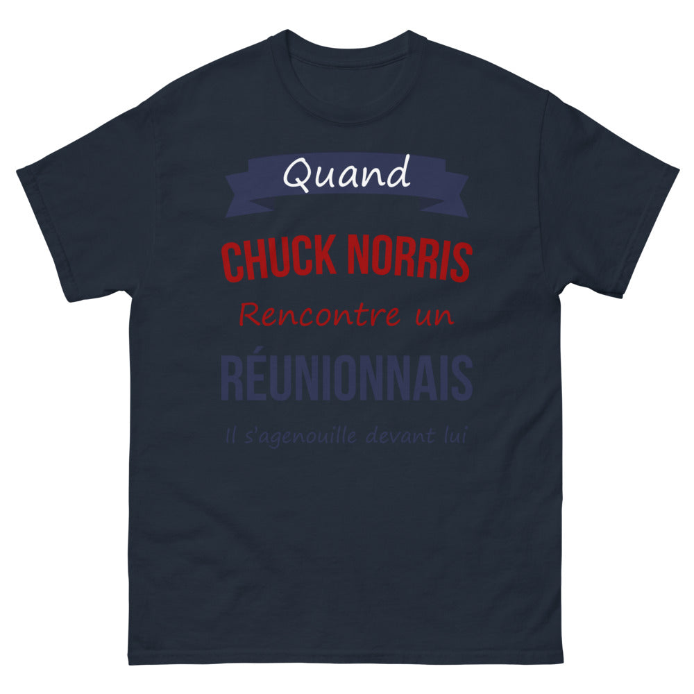 T-shirt Réunion marine - Quand Chuck Norris s'Agenouille