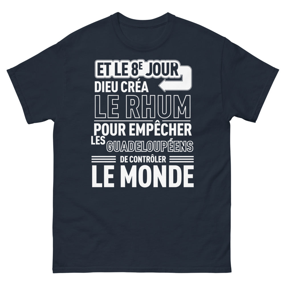 T-shirt Guadeloupe marine - Et le 8e jour Dieu créa le rhum