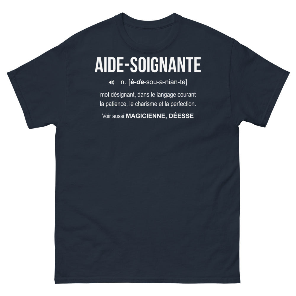 T-shirt Aide-Soignant(e) marine - Patience, Charisme et Perfection