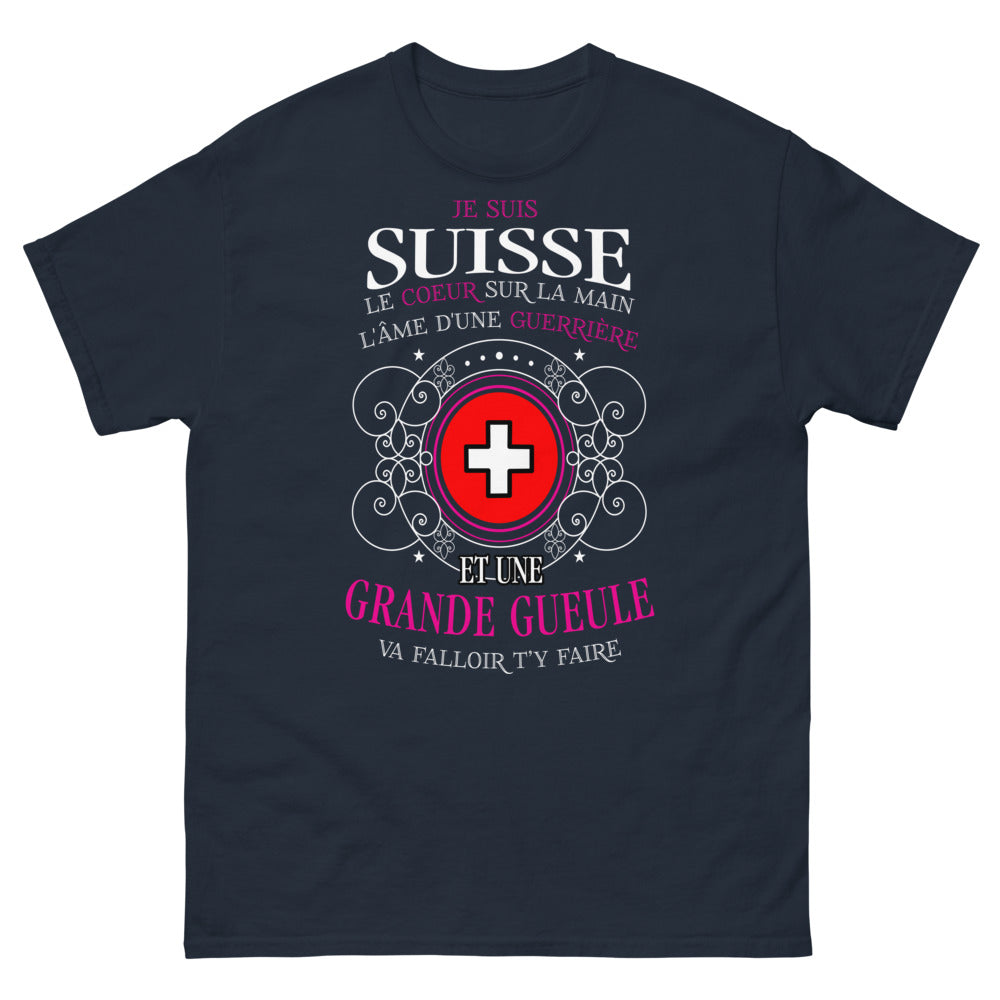 T-shirt Suisse marine - Cœur de guerrière et grande gueule