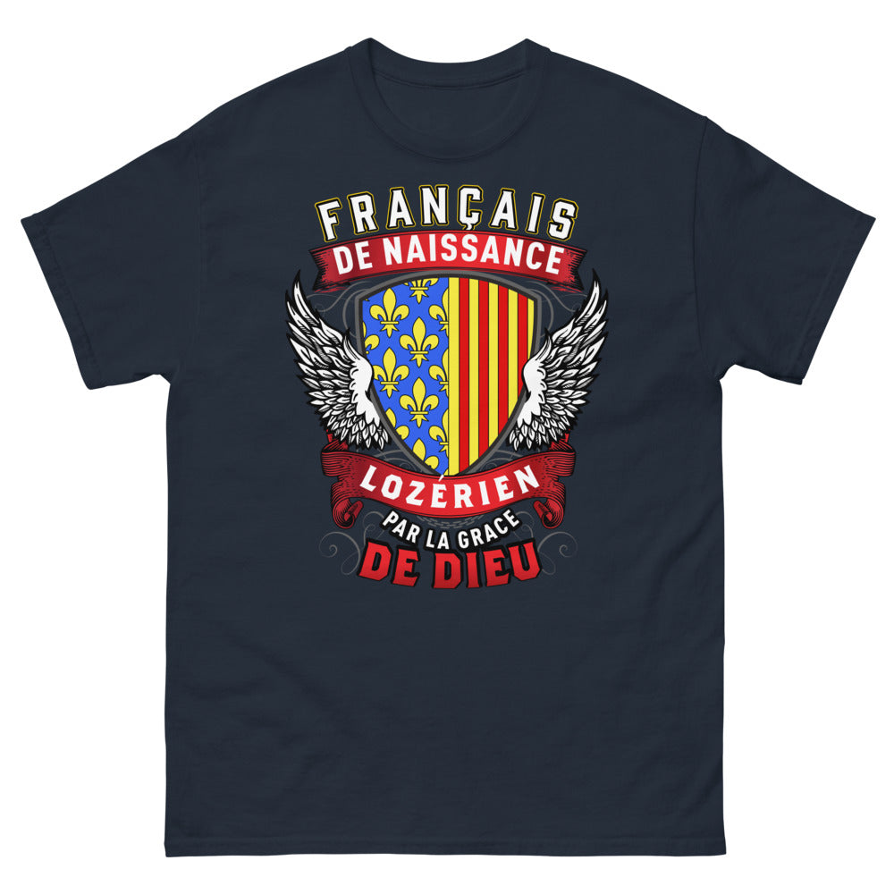 T-shirt Lozérien marine - Français de Naissance, par la Grâce de Dieu