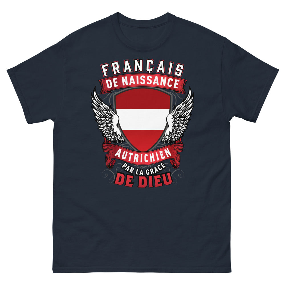 T-shirt Franco-Autrichien marine - Français de Naissance et Autrichien par la Grâce de Dieu
