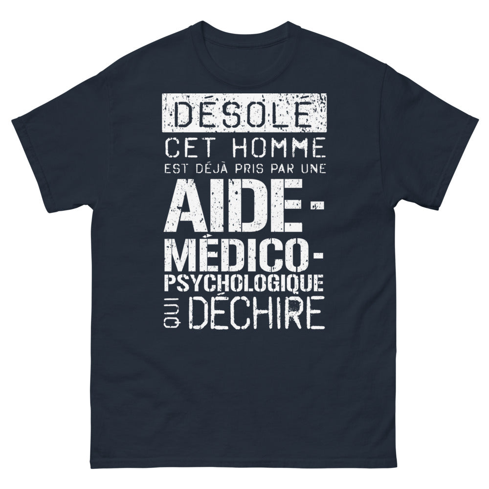 T-shirt aide médico-psychologique marine - Désolé, cet homme est déjà pris