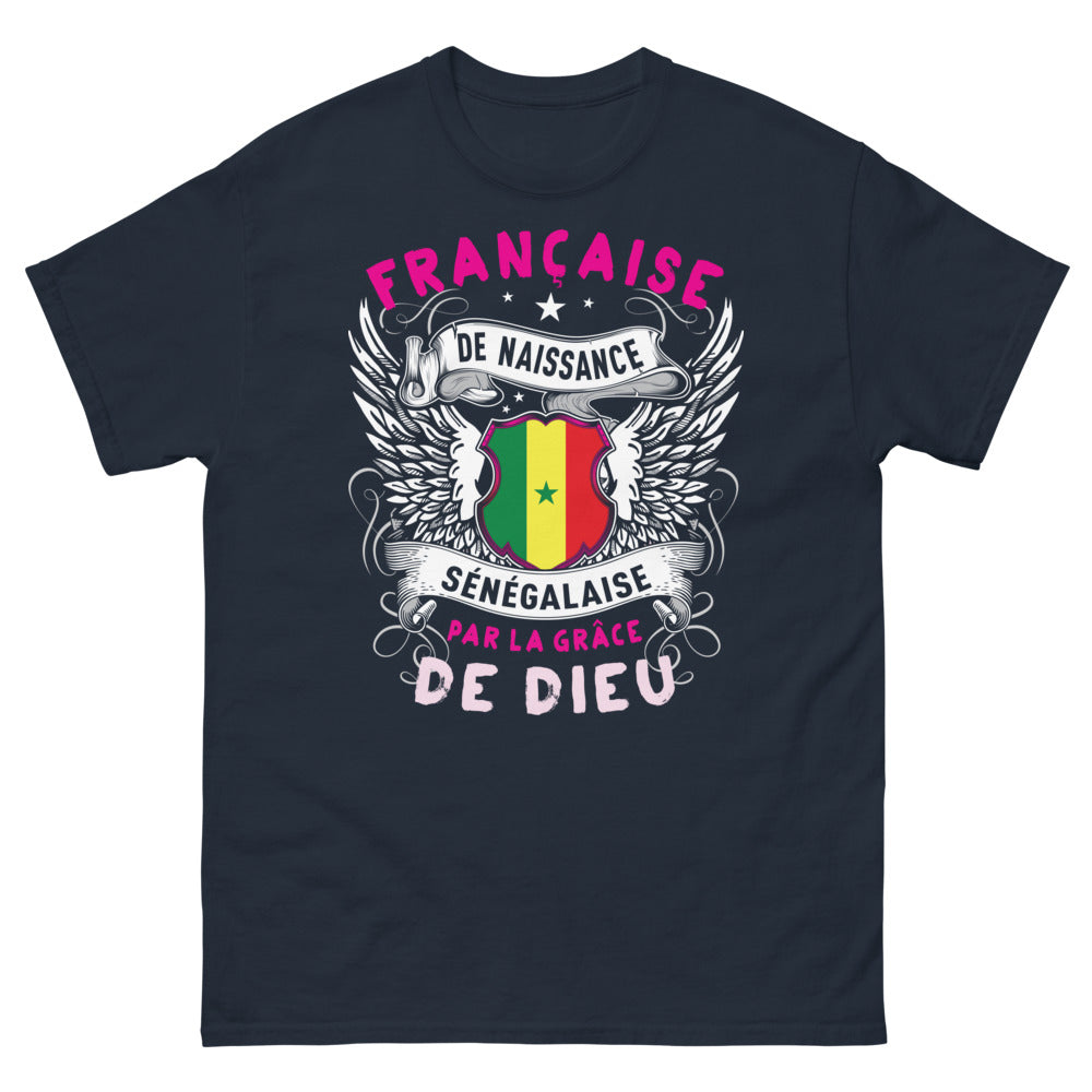 T-shirt Sénégal bleu marine - Française de naissance, grâce de Dieu