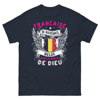 Thumbnail for T-shirt franco-belge bleu marine - Française de naissance, Belge par la grâce de Dieu
