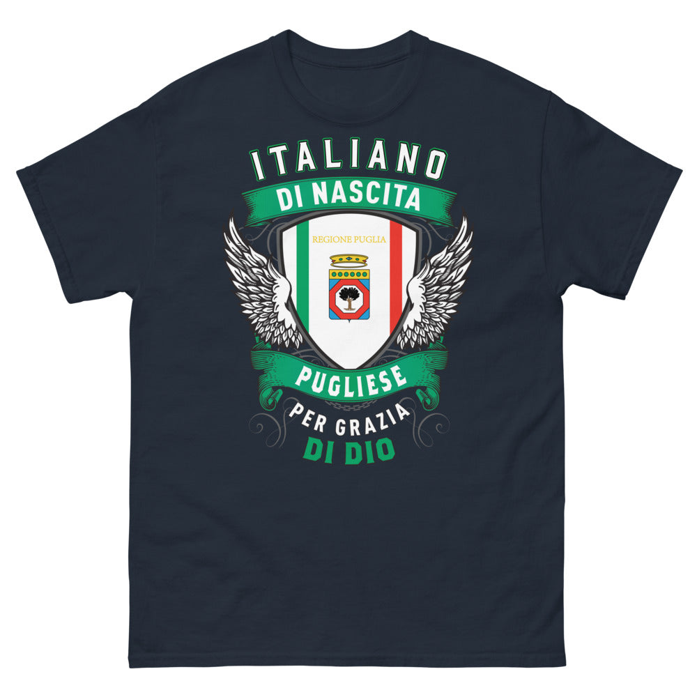 T-Shirt Puglia blu - Italiano di Nascita, Pugliese per Grazia di Dio