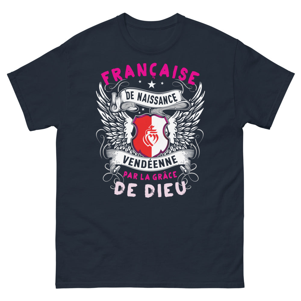 T-shirt Vendée bleu marine - Française de naissance, par la grâce de Dieu