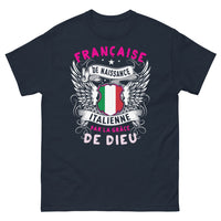 Thumbnail for T-shirt Franco-Italienne bleu marine - Française de naissance, Italienne par la grâce de Dieu