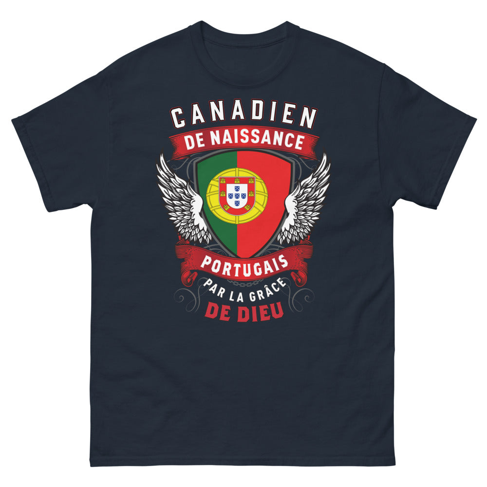 T-shirt Canada Portugal bleu marine - Canadien de naissance, Portugais par la grâce de Dieu