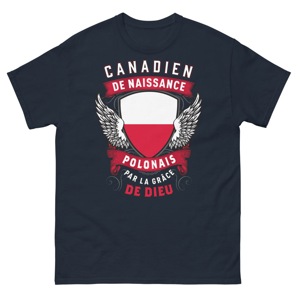 T-shirt Canadien-Polonais bleu marine - Canadien de naissance, Polonais par la grâce de Dieu