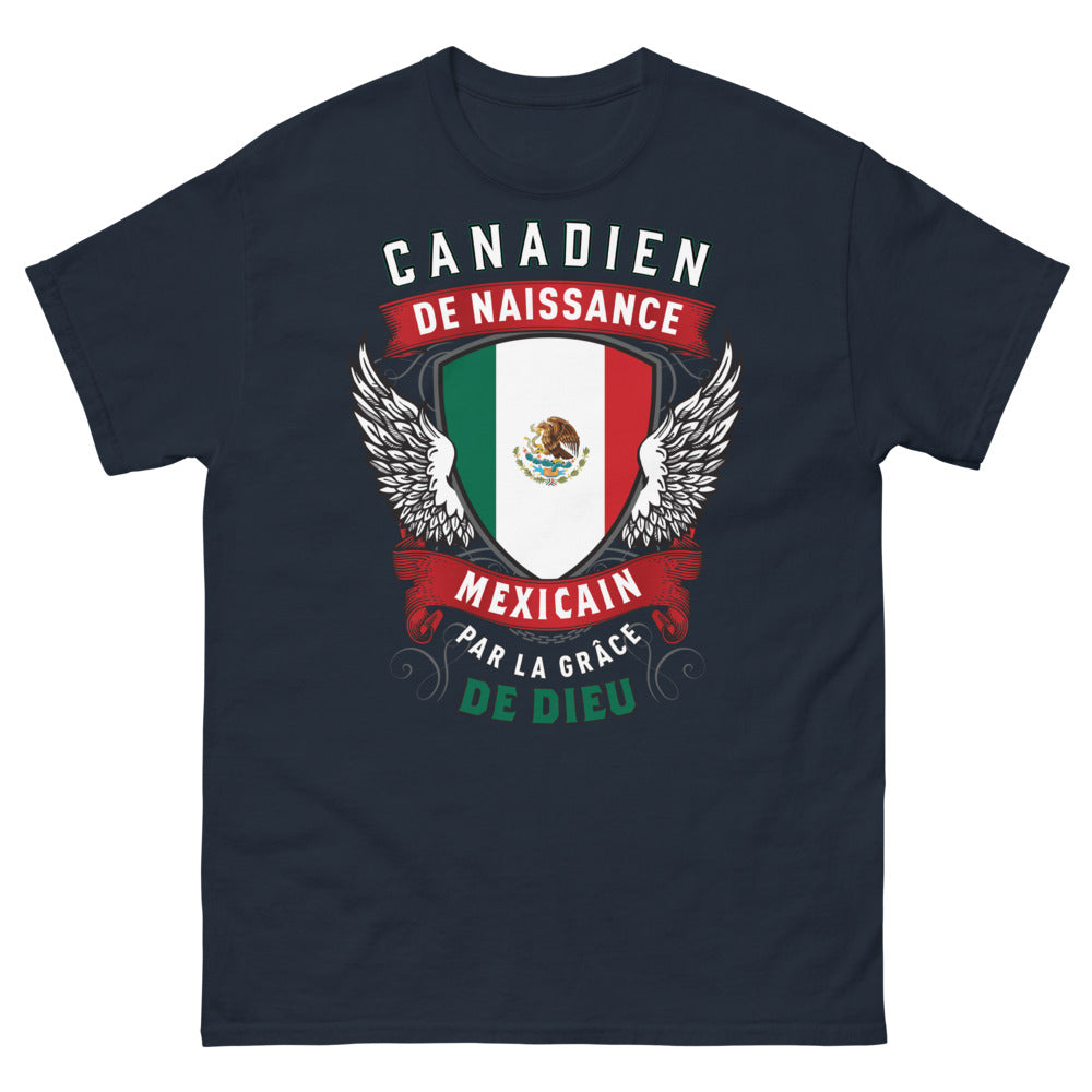 T-shirt Canada Mexique marine - Canadien de naissance, Mexicain par la grâce de Dieu