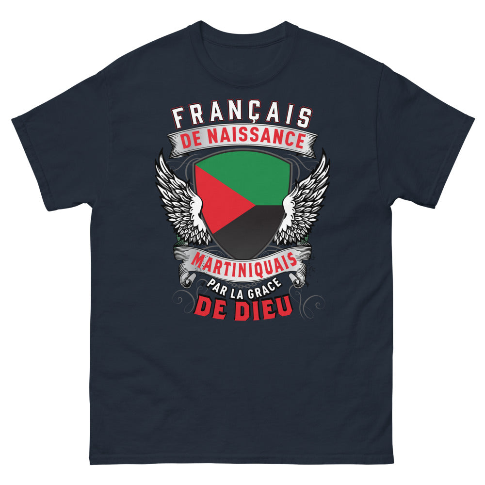 T-shirt Martinique bleu marine - Français de naissance, martiniquais par la grâce de Dieu
