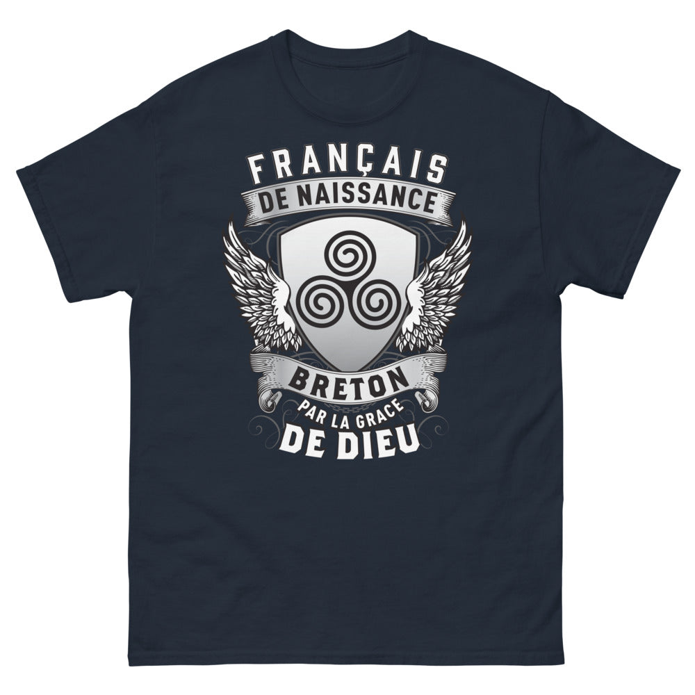 T-shirt Bretagne bleu marine - Français de naissance, breton par la grâce de Dieu
