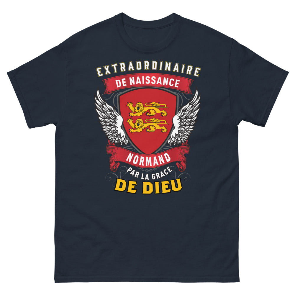 T-shirt Normandie bleu marine - Normand de naissance, par la grâce de Dieu
