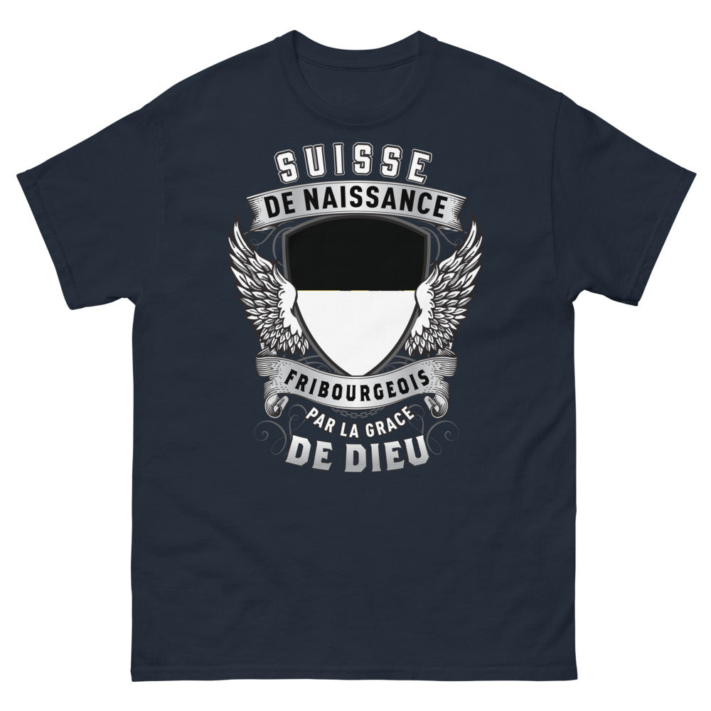 T-shirt Fribourg marine - Fribourgeois de naissance, grâce de Dieu