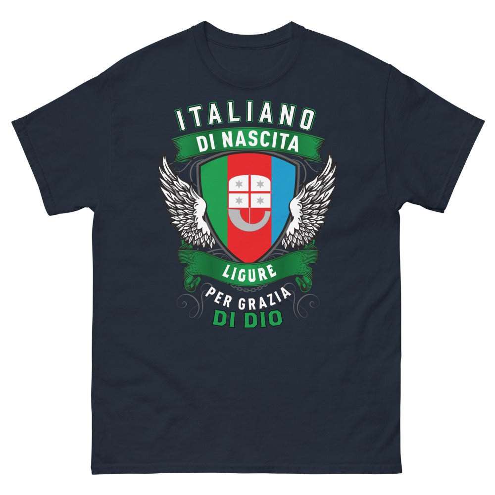 T-Shirt Liguria blu - Italiano di nascita, ligure per grazia di Dio