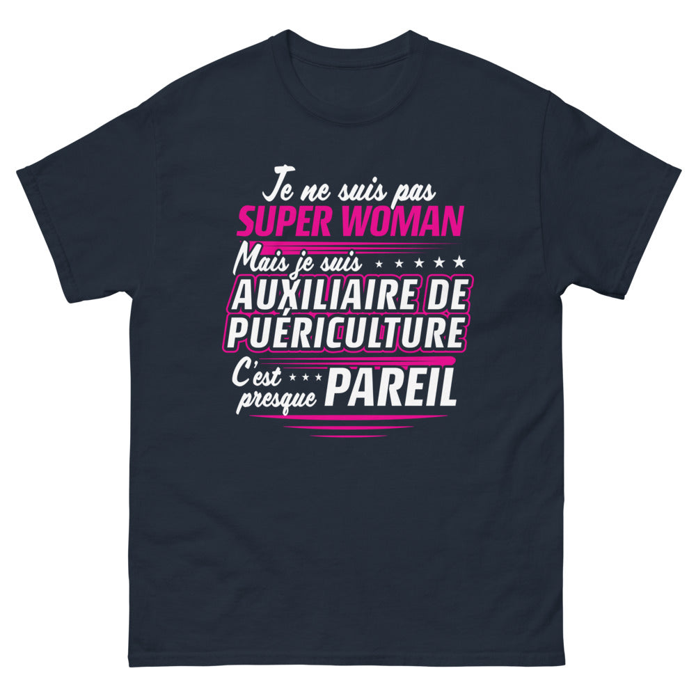 T-shirt auxiliaire de puériculture bleu marine - presque super-woman