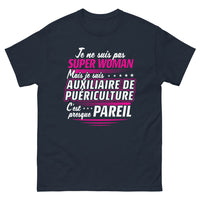 Thumbnail for T-shirt auxiliaire de puériculture bleu marine - presque super-woman