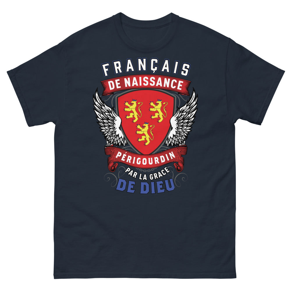 T-shirt Périgourdin bleu marine - Français de naissance, grâce de Dieu