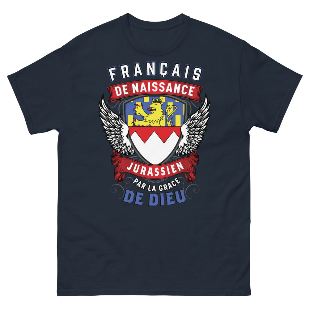 T-shirt Jurassien bleu marine - Français de naissance, jurassien par la grâce de Dieu