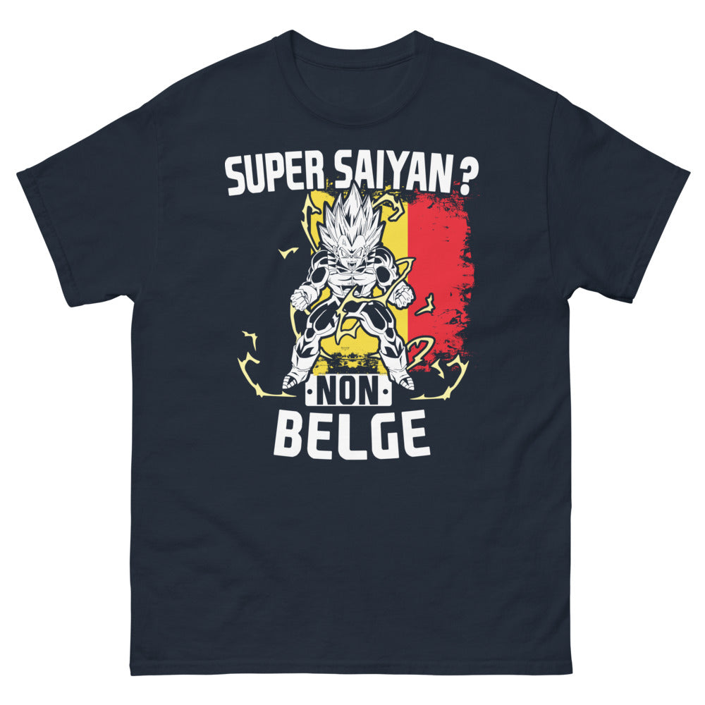 T-shirt Non Belge bleu marine - Super Saiyan, humour régional