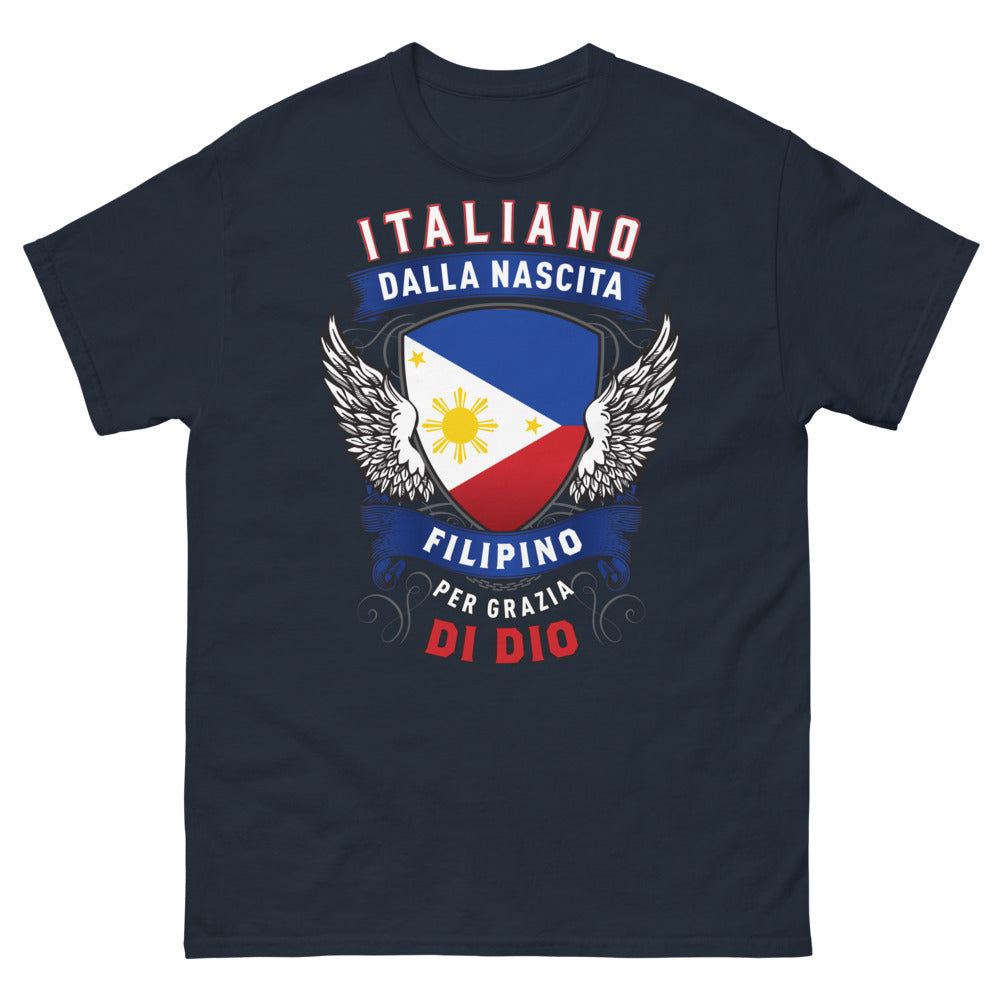 T-Shirt Italia Filippine blu navy - Italiano dalla nascita, Filipino per grazia di Dio