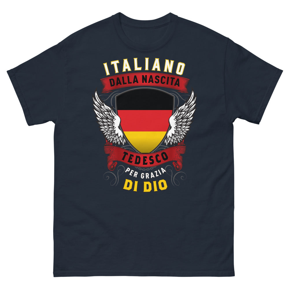 T-Shirt Italia-Alemagna blu navy - Italiano dalla Nascita, Tedesco per Grazia di Dio