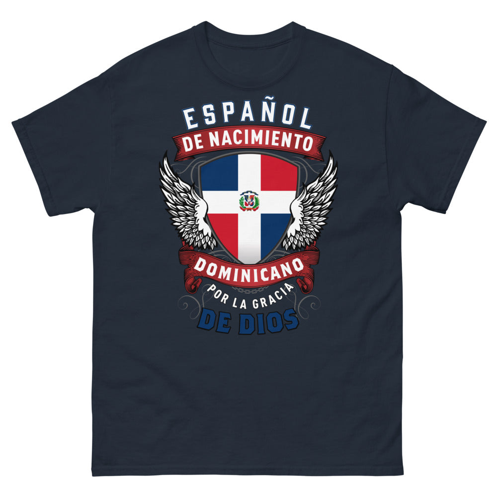 T-shirt Espagne & Dominicana marine - Español de Nacimiento, Dominicano por la Gracia de Dios