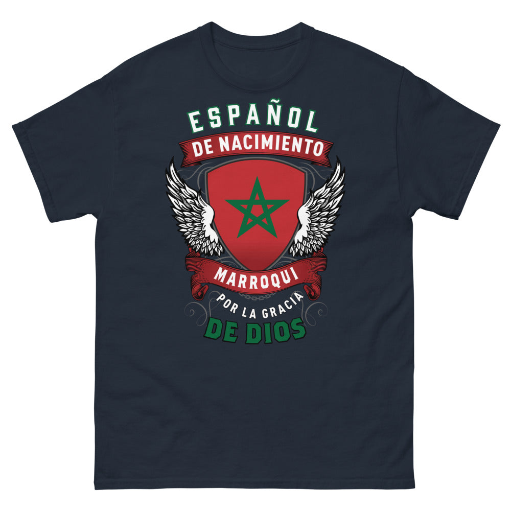 T-shirt Espagne Maroc marine - Español de nacimiento, marroquí por gracia de Dios
