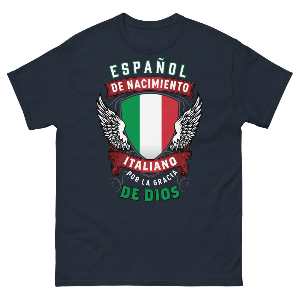 T-shirt Espagne Italie marine - Español de Nacimiento, Italiano por la Gracia de Dios