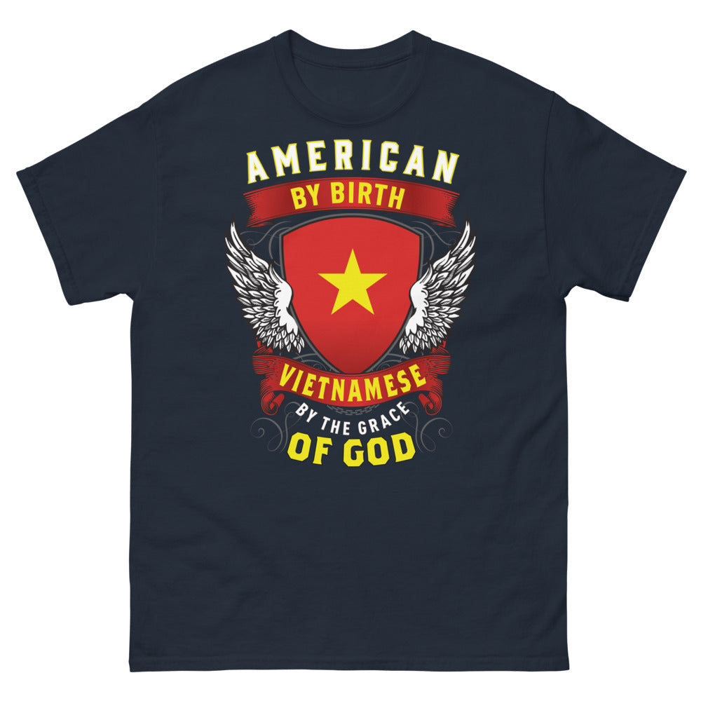 T-shirt USA Vietnam bleu marine - American by Birth, Vietnamese by Grace