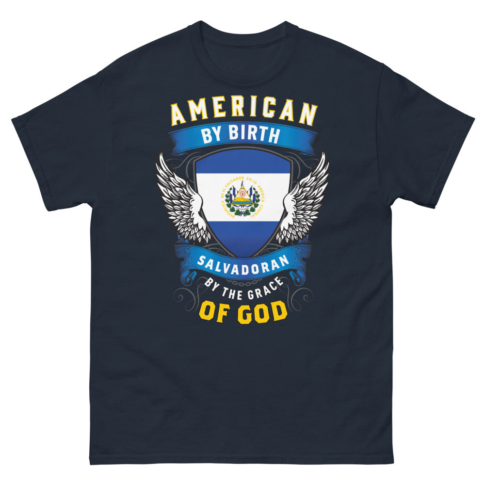 T-shirt USA Salvador bleu marine - American by Birth, Salvadoran by Grace